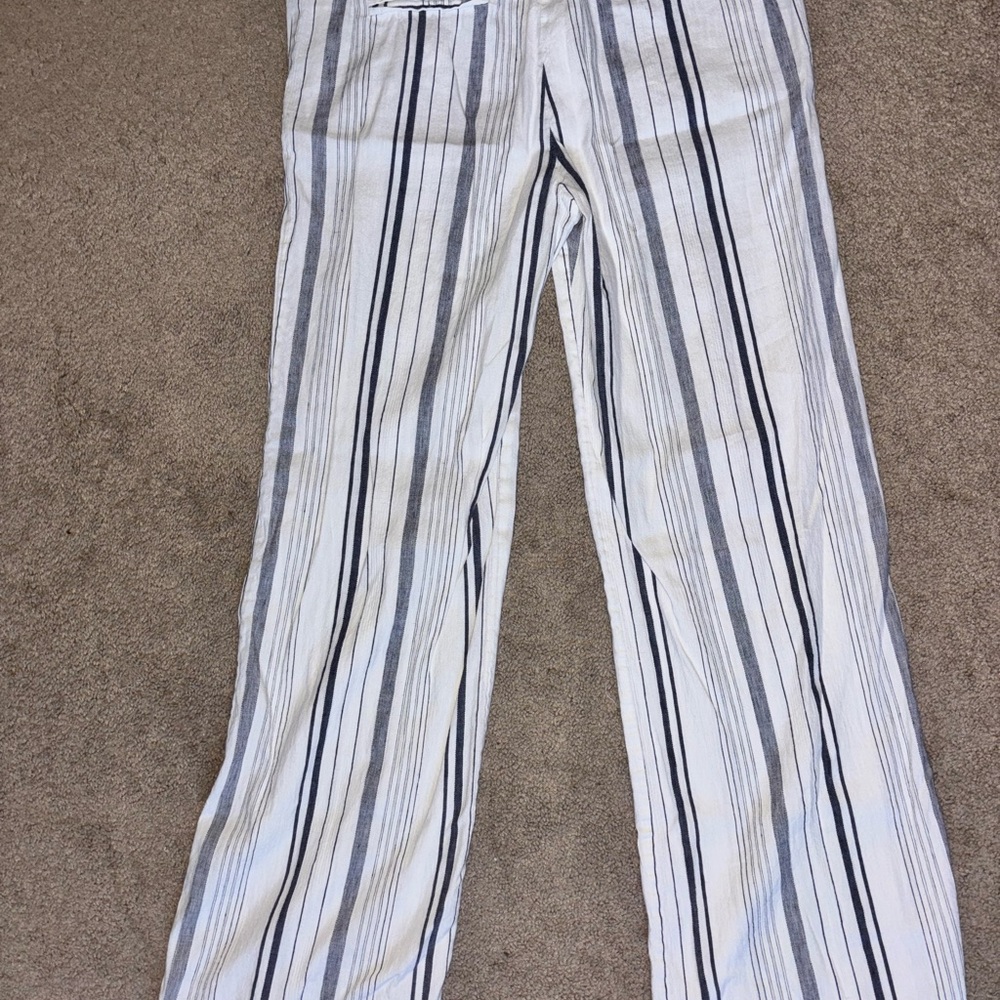 BCBG striped navy white cotton pant size 10